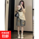 夏季新款大碼高街破洞五分褲女牛仔短褲2025夏季薄款胖妹妹闊腿 藍色 XL