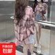 粉色格子襯衫外套女2025春季新款美式慵懶休閑長袖外搭中長款上衣 粉色 E8 S