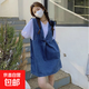 減齡氣質(zhì)假兩件牛仔背帶短裙女2025年夏季大碼收腹顯瘦遮肉連衣裙 藍(lán)色假兩件背帶短裙單件 S