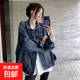 減齡氣質(zhì)復(fù)古短款牛仔外套女秋冬新款大碼設(shè)計感寬松夾克上衣 藍(lán)灰色設(shè)計感牛仔外套單件 S
