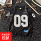 美式西海岸9號橄欖球服街頭潮牌復古球衣短袖T恤男女夏季寬松上衣 黑色 薄款 3XL