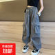 女童工裝褲2025新款夏裝兒童夏季薄款束腳褲子中大童闊腿長(cháng)褲潮酷 DS-K113【深灰色】春秋款 160cm