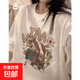 美式印花短袖t恤女2025夏季新款寬松學(xué)生百搭上衣韓版潮流體恤衫P TAA大巴五分袖T恤白色 L