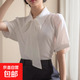 藍色短袖飄帶蝴蝶結襯衫女夏季職業(yè)氣質(zhì)正裝面試緞面襯衣中袖薄款 白色 CD01 S