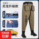 超輕尼龍下水褲釣皮叉男涉水褲水鞋連體齊腰水庫防水抓捕魚(yú)雨衩褲 卡其牛津布面包兜齊腰-內運動(dòng)網(wǎng) 42-43鞋碼