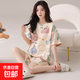 純棉睡衣女士夏季短袖短褲家居服兩件套裝春秋天自帶胸墊 Z281212女款【帶胸墊】 XL