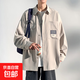 短袖襯衫男春夏季新款冰絲襯衣長(cháng)袖外套男潮牌寬松休閑工裝外套上 854淺灰 L