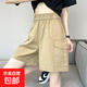 【純棉】工裝短褲寬松闊腿夏季薄款速干高腰直筒休閑運動(dòng)五分褲 卡其色 XL 【建議115-130斤】