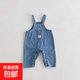 嬰兒衣服春秋款裝寶寶秋裝牛仔連體衣可愛超萌嬰幼兒秋季外出服 寶藍色 裝飾熊牛仔背帶褲 90 （22-28斤)