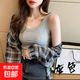 【大牌代工廠(chǎng)】女內搭外穿修身韓版吊帶短袖上衣 灰色 XL 120-140斤