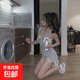 減齡氣質(zhì)破洞牛仔背帶短褲女2025夏季薄款大碼A字短款熱褲胖妹妹 藍色流蘇破洞背帶短褲單款 S