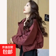 2025春季新款女士超好看外套休閑顯瘦短款百搭抽繩連帽防風(fēng)上衣 酒紅色 【雙層/卡碼拍大】 L 【建議110-125斤】