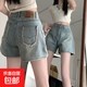 延芮淺藍(lán)色高腰牛仔短褲女夏季2025新款毛邊設(shè)計(jì)小眾a字顯瘦 藍(lán)色 QGQ/7017 S 【90-102斤】