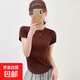 【帶胸墊】女裝新款夏季短袖t恤女裝上衣內搭可外穿運動(dòng)瑜伽文胸 咖色 XL （120-135斤）