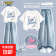 史努比（SNOOPY）女童夏裝套裝2025新款時(shí)尚甜酷風(fēng)女大童短袖兒童 淡顏花努比白+純色牛仔淺藍(lán) 160