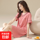 莫代爾睡裙女夏短袖V領(lǐng)中長(cháng)裙可外穿薄款夏天女士知性高級感睡裙 M22559#磚紅 2XL