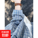 美式復古藍格子襯衫女寬松慵懶風(fēng)百搭長(cháng)袖襯衣開(kāi)衫外套薄款防曬衫 藍色 2XL