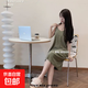 吊帶連衣裙女2025夏季新款純色內(nèi)搭打底無袖背心裙長 綠色 L 【適合80-120斤】
