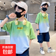 男童夏裝短袖t恤半袖速干汗衫2025新款兒童裝大童體恤衫夏季潮牌 JHP-X02【漸變綠】 170