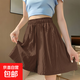 【闊腿短褲】女裝大碼休閑寬松直筒夏季新款純色薄工裝褲顯瘦潮 咖棕色 3XL碼