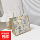 亞麻手提包包女2025新款日系少女小拎袋高顏值外出百搭ins便當袋 淡雅紫