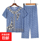 中老年人夏季短袖兩件套套裝大碼休閑寬松媽媽洋氣夏天女裝 湖藍(lán)色 4XL 【建議140-160斤】