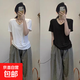 垂感寬松重磅莫代爾V領(lǐng)短袖t恤女夏季2025新款百搭體恤女上衣891 【兩件裝】白+黑 L