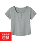 夏季新款顯瘦時(shí)尚百搭短款修身純色紐扣上衣T恤女-24214 灰色 M （建議 95-110斤）