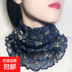 掛耳口罩百變多功能金絲面罩圍脖女套頭小絲巾護(hù)頸加大版 藍(lán)底碎花