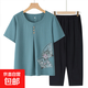 中老年媽媽夏裝套裝氣質(zhì)老年人老奶奶短袖T恤女夏款2025夏裝新款 淺藍(lán)色（套裝） 3XL (參考115-130斤)