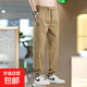 2025男裝新款速干工裝褲夏季大碼運(yùn)動長褲青年休閑褲束腳透氣衛(wèi)褲 英文口袋休閑褲-棕色 2XL