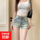 【美式辣妹】新款夏季女裝高腰做舊修身直筒短褲外穿熱褲牛仔褲 圖片色-303 S