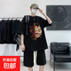 胖子大碼男裝短袖套裝夏季加肥加大t恤短褲中國風(fēng)穿搭一整套300斤 聯(lián)豐-H2208黑色 XL -體重 120-135斤