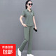 女士夏季新款翻領(lǐng)運動(dòng)套裝休閑百搭寬松中年休閑媽媽polo衫兩件套 灰綠 冰絲套裝 2XL 建議125到140斤