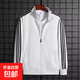 【防風(fēng)修身】春秋季棒球服夾克外套男休閑運動外套寬松立領(lǐng)上衣 白色三杠外套 L  建議90-110斤