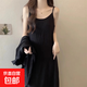 吊帶連衣裙女2025夏季新款純色內(nèi)搭打底無(wú)袖背心裙長(zhǎng) 黑色 L 【適合80-120斤】