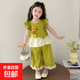 女童夏季套裝2025新款洋氣3-6兒童衣服短袖花朵小女孩兩件套1-3歲 綠色 薄款 100 cm