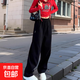 女童春秋杏色闊腿褲2025中大童休閑褲青少年戶(hù)外直筒衛褲 SP-2308【黑色】春秋款 160