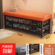 換鞋凳家用門(mén)口可坐式穿鞋凳進(jìn)門(mén)凳入戶(hù)鞋柜坐凳一體軟包坐墊鞋架 【貓抓皮】橘色黑架120
