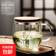 老式玻璃茶杯把手玻璃杯耐高溫防爆茶杯茶水分離家庭辦公用 花草三件杯 350ml