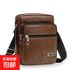 日韓小型隨身包單肩包斜挎包休閑輕便背包新款男士小包包軟皮 Y7705深棕色