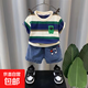 【男童新款夏裝】2025兒童短袖短褲兩件套男童新款夏裝套裝 條紋 常規 110 (均 碼)