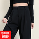 闊腿褲女春夏季黑色高腰垂感顯瘦百搭窄版寬松直筒休閑拖地西裝褲 黑色【春季常規款】-常規款 L