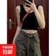 白色吊帶背心女內搭性感辣妹美背運動(dòng)打底百搭無(wú)袖t恤短上衣夏666 黑色 M 參考75-100斤