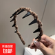 秋冬氣質豹紋毛絨發(fā)箍女帶齒洗臉壓發(fā)頭箍高顱頂防滑碎發(fā)整理發(fā)卡 細款豹紋發(fā)箍【深色】