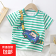 兒童短袖純棉夏季新款2025男女寶寶t恤卡通短袖韓版單上衣 G29-肩帶小熊 100 cm