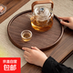 復(fù)古日式竹制托盤長方形家用茶盤圓形編織組合橢圓客廳通用美容院 咖色圓形中號31*31*2.5+仿編織墊