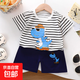 【男寶夏季套裝】男童短袖卡通印花兒童兩件套衣服套裝純棉短袖 Z-12 黑白條紋恐龍短袖套裝 100 建議90cm身高左右