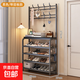 家用衣架鞋架一體簡(jiǎn)易衣帽架門(mén)口多層鞋架多功能簡(jiǎn)約出租房用鞋柜 【加粗框架】黑80cm帶置物板