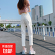 水洗棉彈力哈倫牛仔褲子女春夏新款高腰寬松顯瘦時(shí)尚九分蘿卜褲子 白色 常規(guī) 28 碼 建議106-112斤